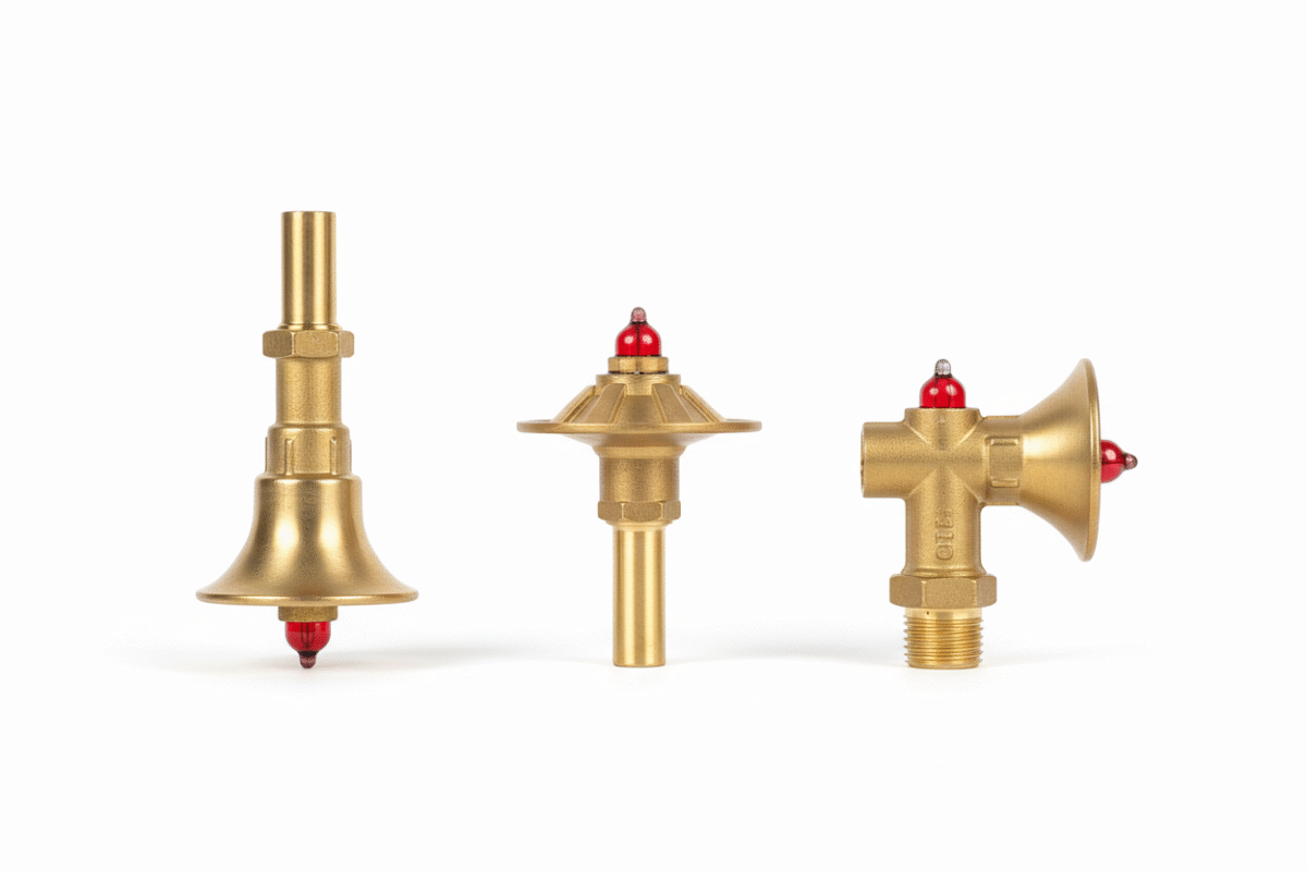 Three main types of fire sprinkler heads: Pendent, Upright, and Sidewall models manufactured by Hengdun.