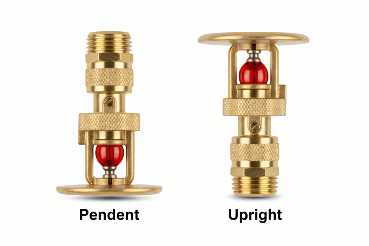 Side by side comparison of Hengdun Pendent and Upright fire sprinkler heads