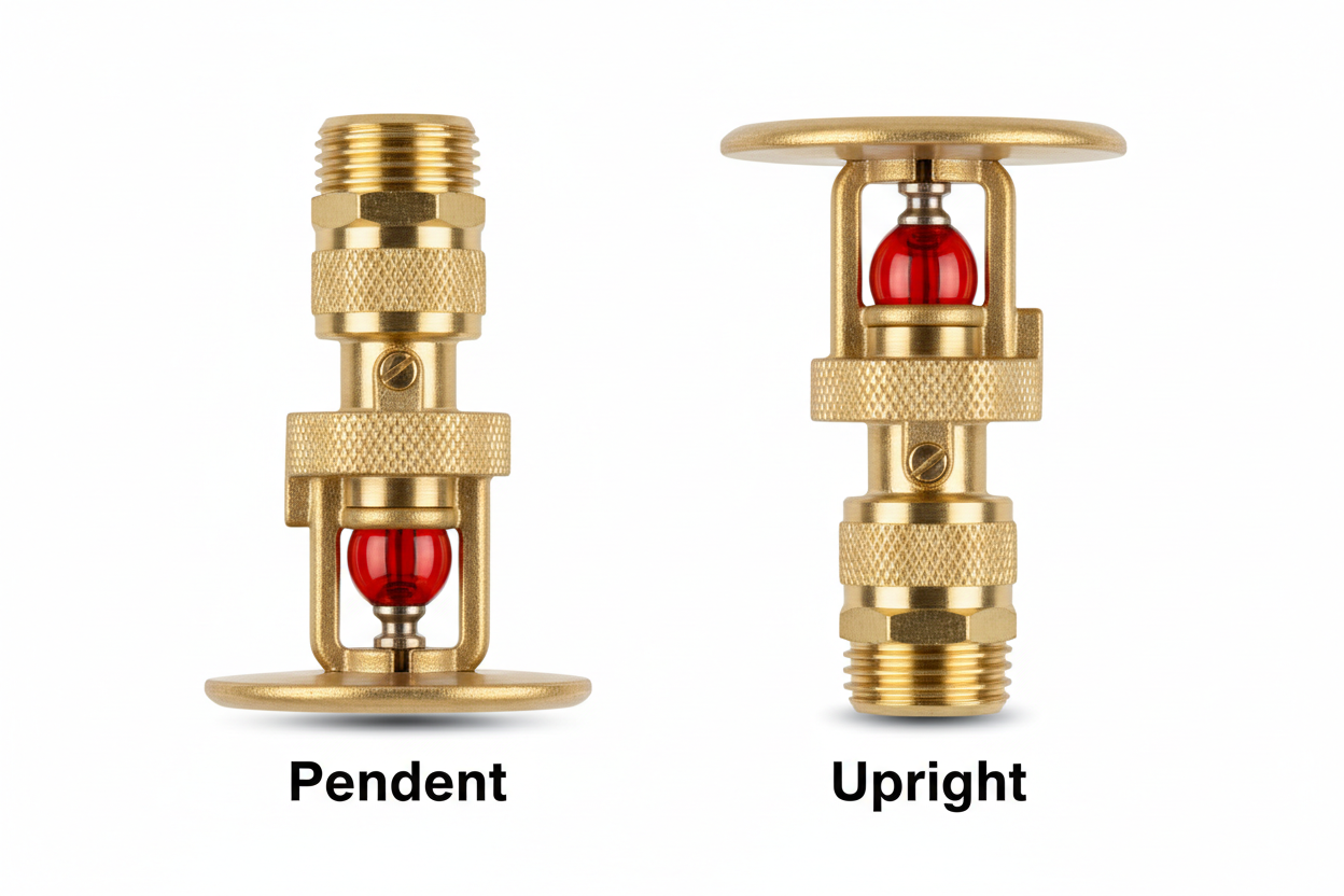 Side by side comparison of Hengdun Pendent and Upright fire sprinkler heads