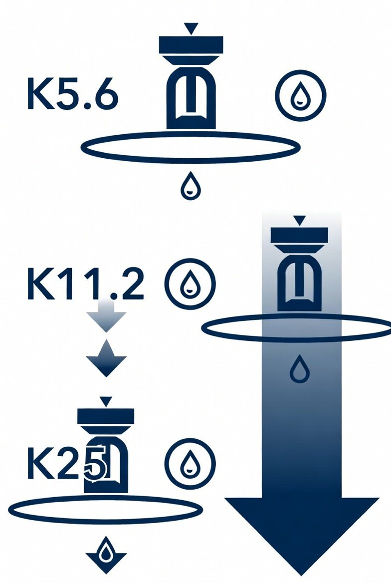 Comparison of fire sprinkler flow patterns by K-factor (K5.6 to K25)