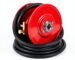 High-quality red fire hose reel with rubber-lined hose and brass nozzle